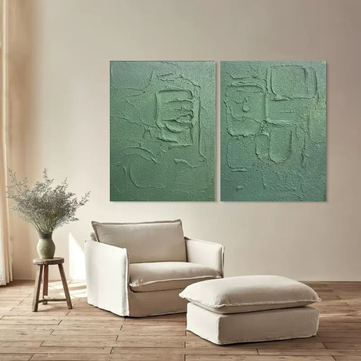 Wall Art Vertical Abstract Geometric Relief Sage Green