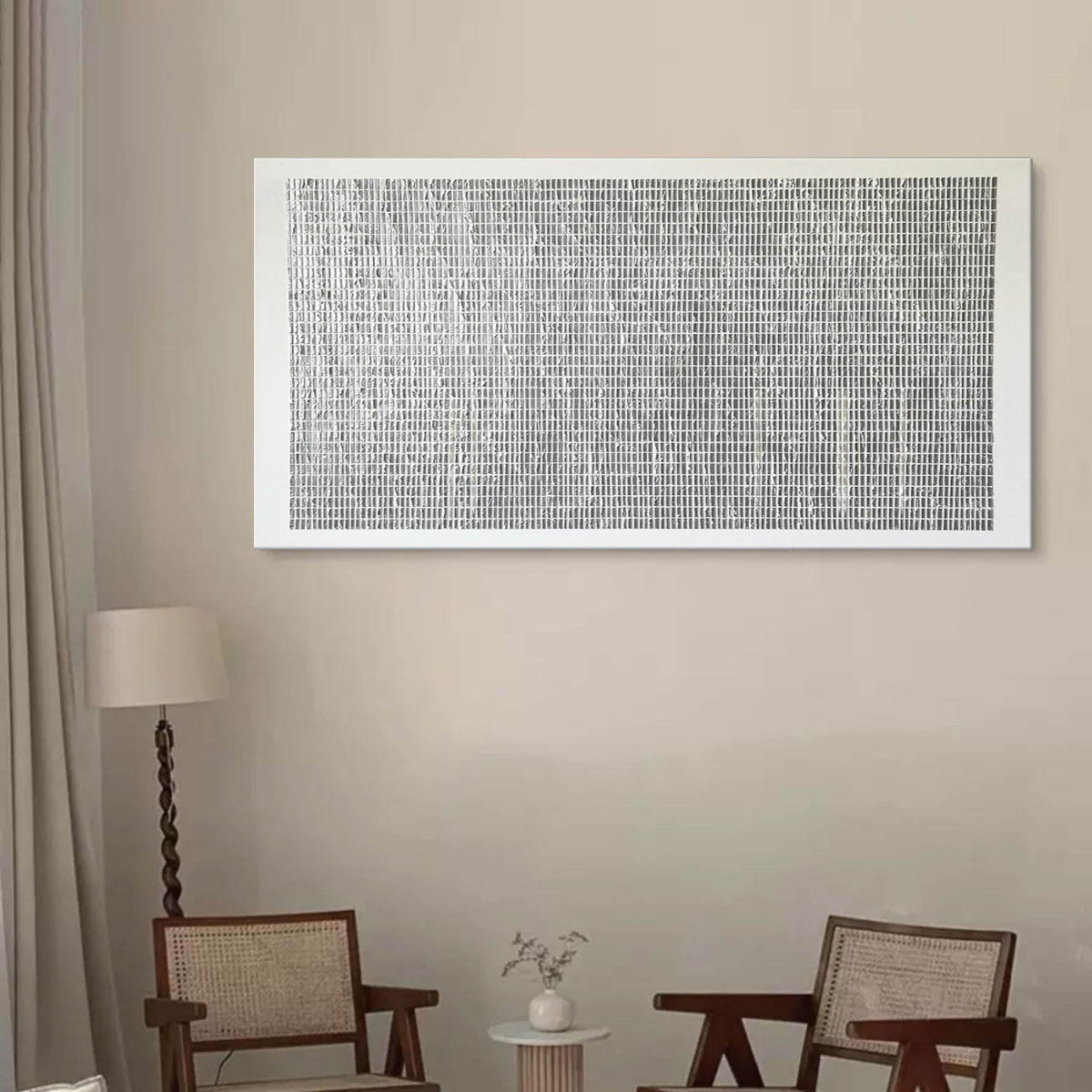 Textured Grid Painting Black White Neutral
