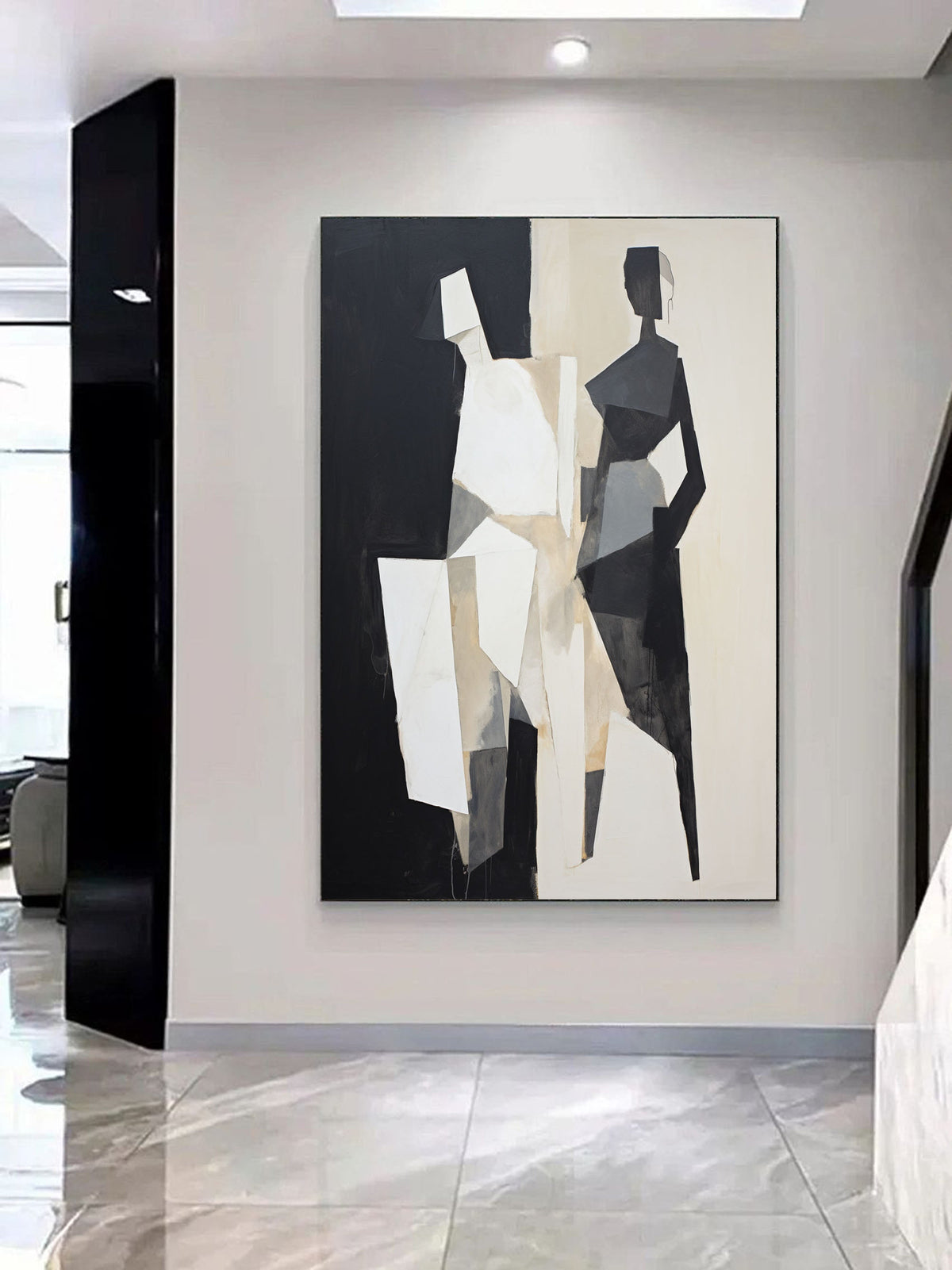 Geometric Figure Oil Painting Black White