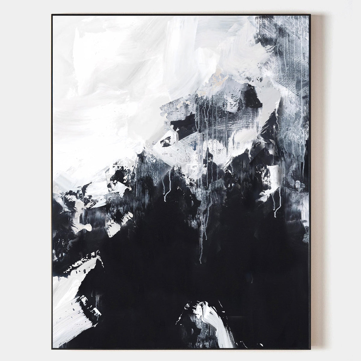 Black White Abstract Mountain Canvas Wall Art