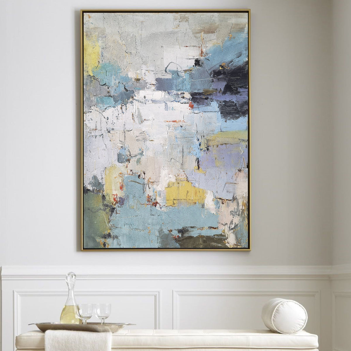 Textured Blue Yellow Abstract Oil Painting