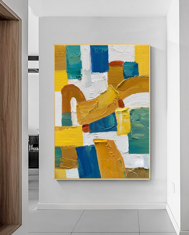 Bold Color Block Impasto Oil Painting Blue Yellow