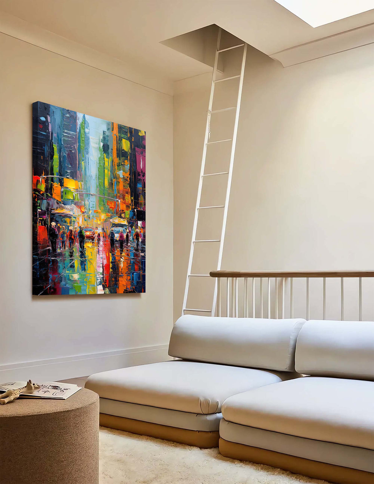 Wall Art Colorful City Street Abstract Impasto Texture Living Room