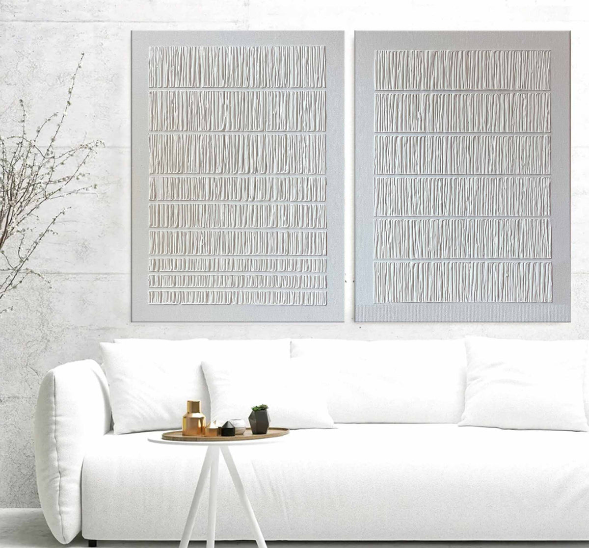 Set Of 2 Minimalist Textured Diptych Bas-Relief Painting