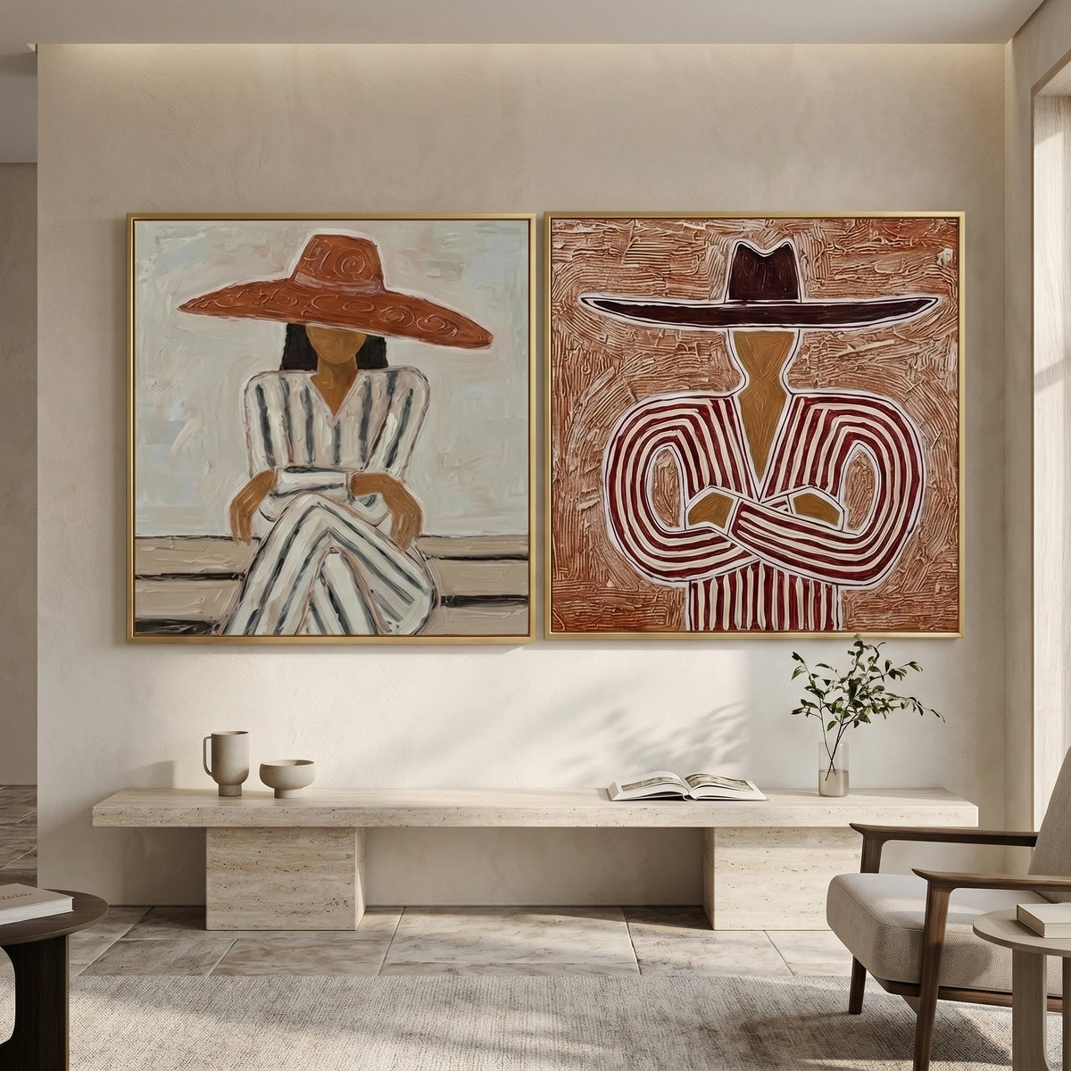 Duet in Ochre Women Portrait Oil Painting Set