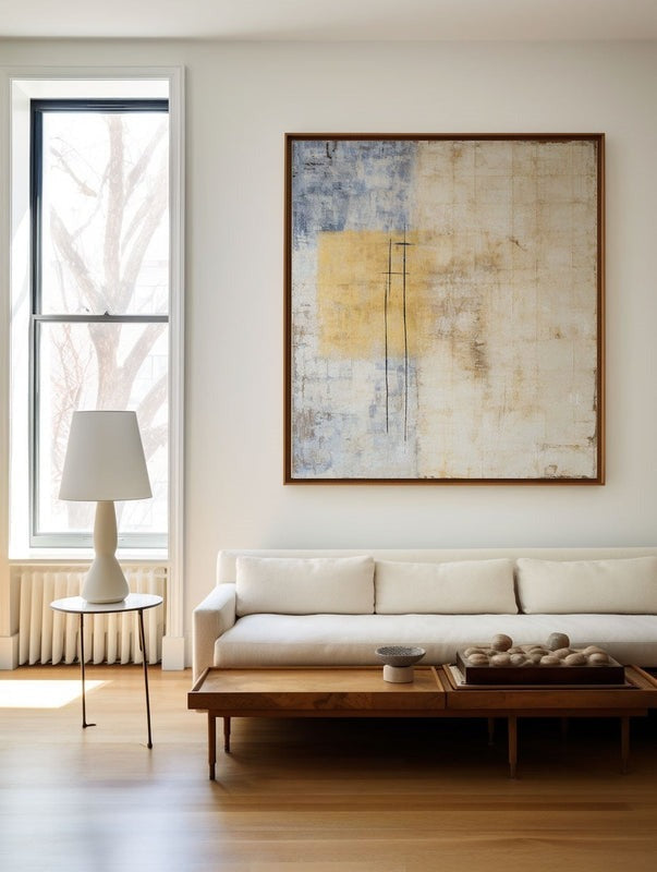 Wall Art Beige Blue Gold Abstract Minimalist Texture Living Room | Neutralighting