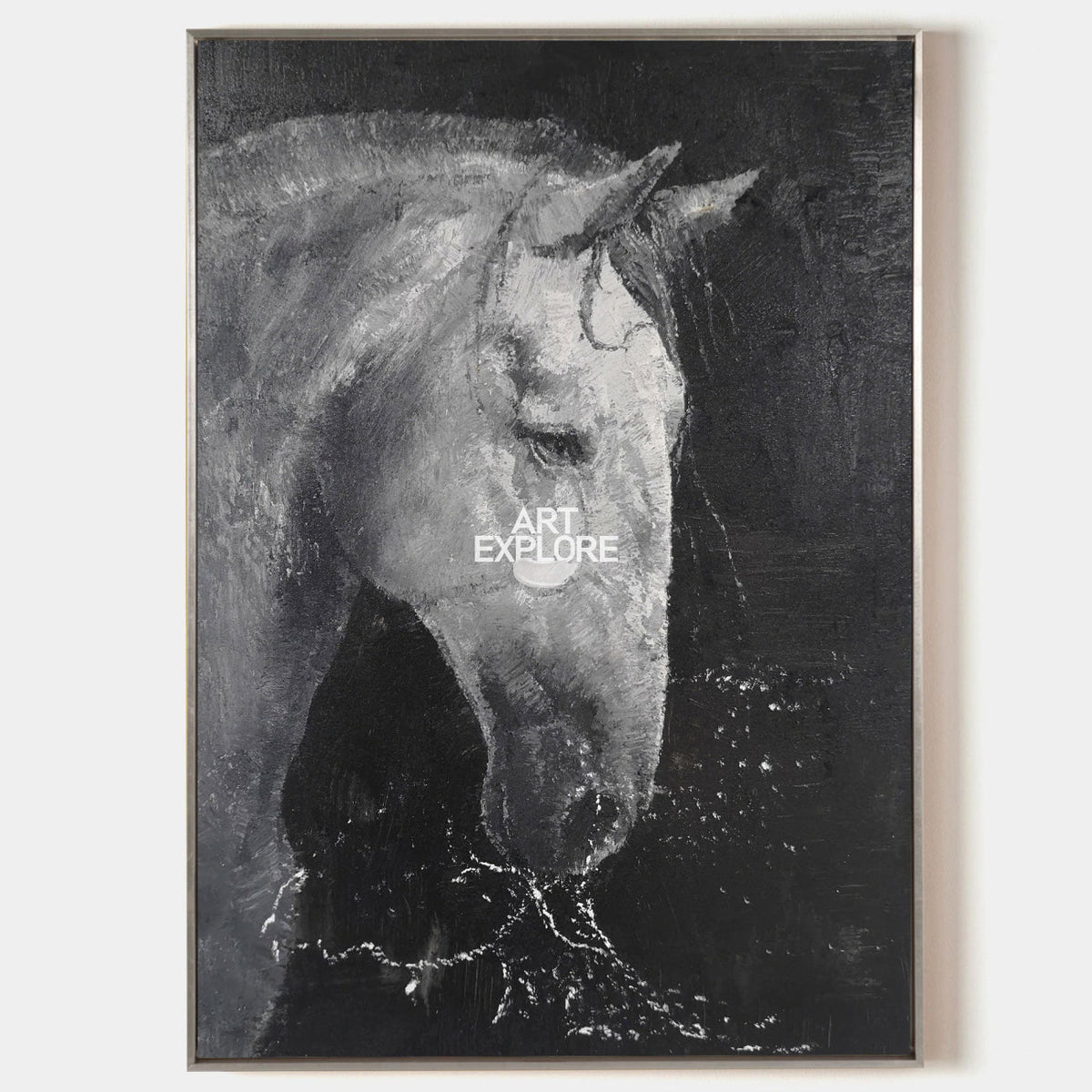 Black White Horse Portrait Canvas Wall Art