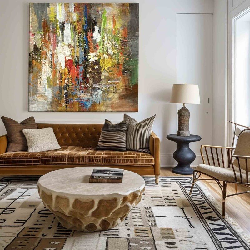 Wall Art Colorful Abstract Modern Impasto Textured Linen Canvas Office