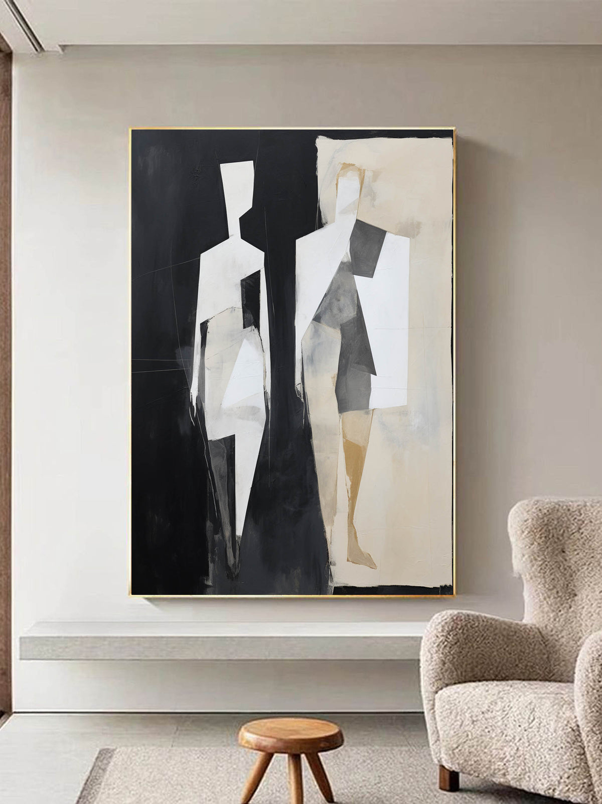 Minimalist Geometric Figure Diptych Oil Painting