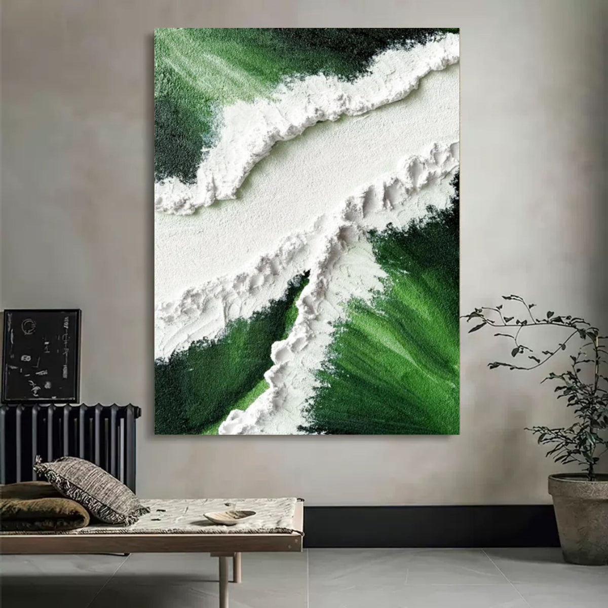 Wall Art Ocean Tide Foam Textured Natural Emerald
