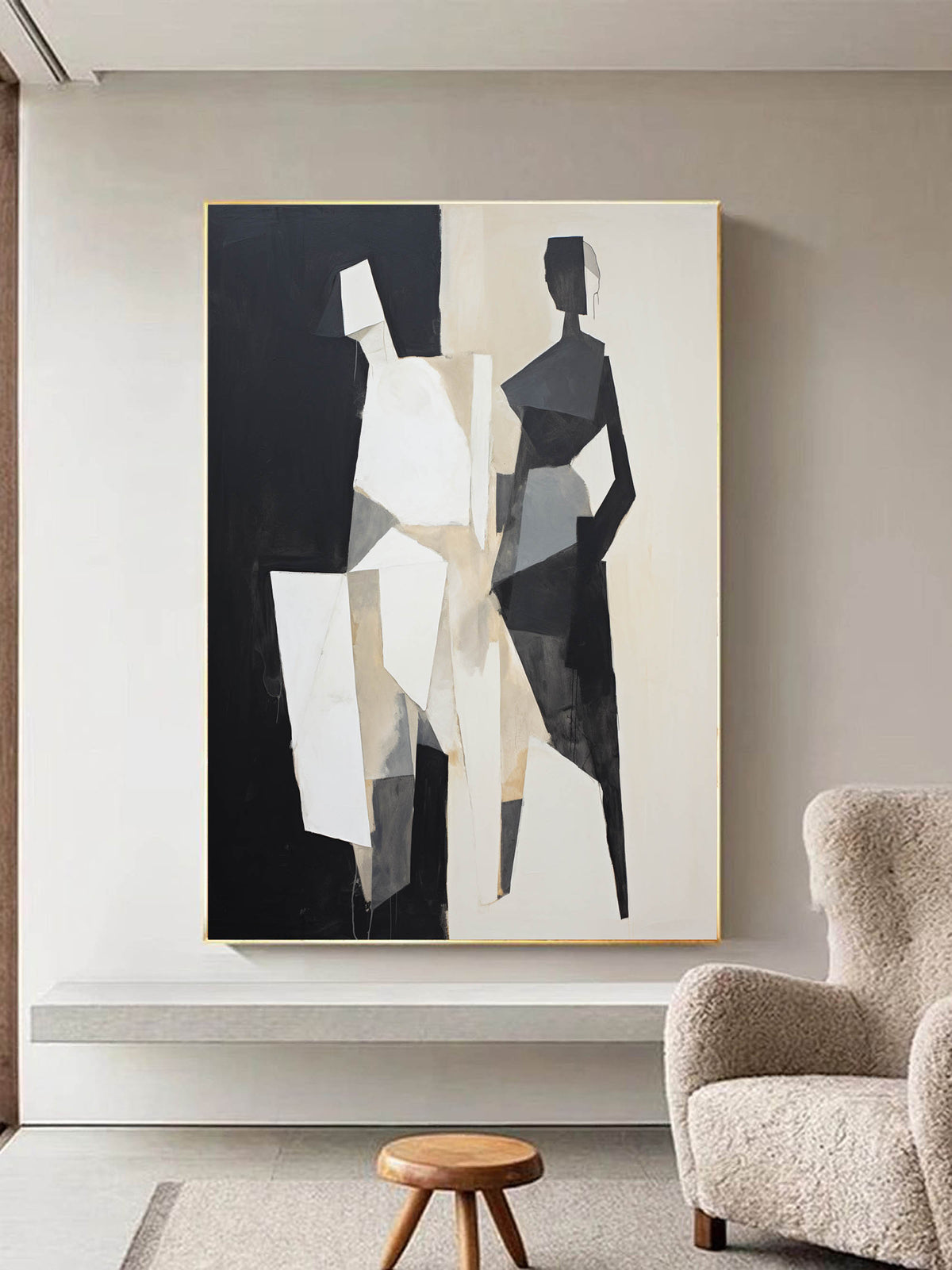 Geometric Figure Oil Painting Black White