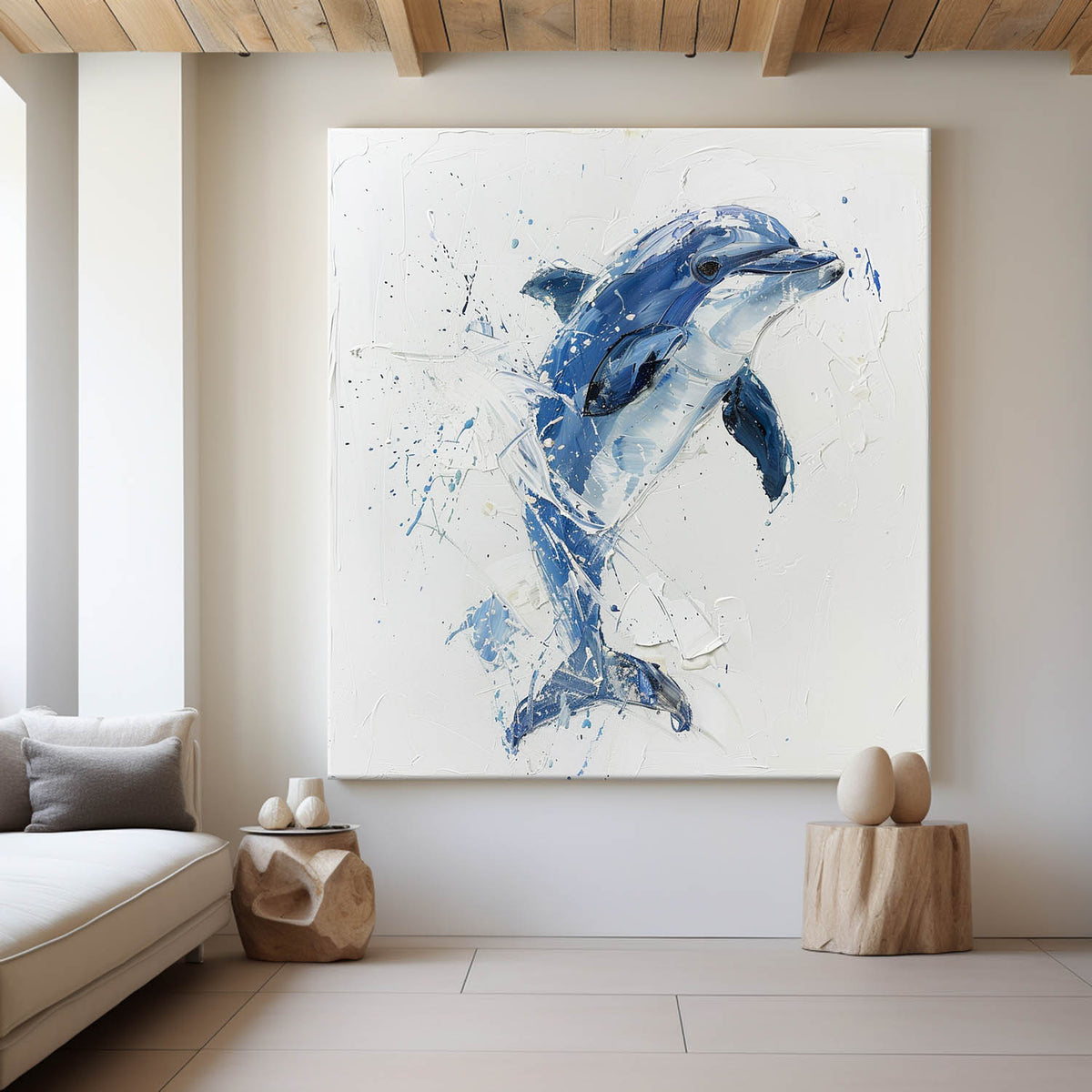 Blue Dolphin Splash Figurative Art