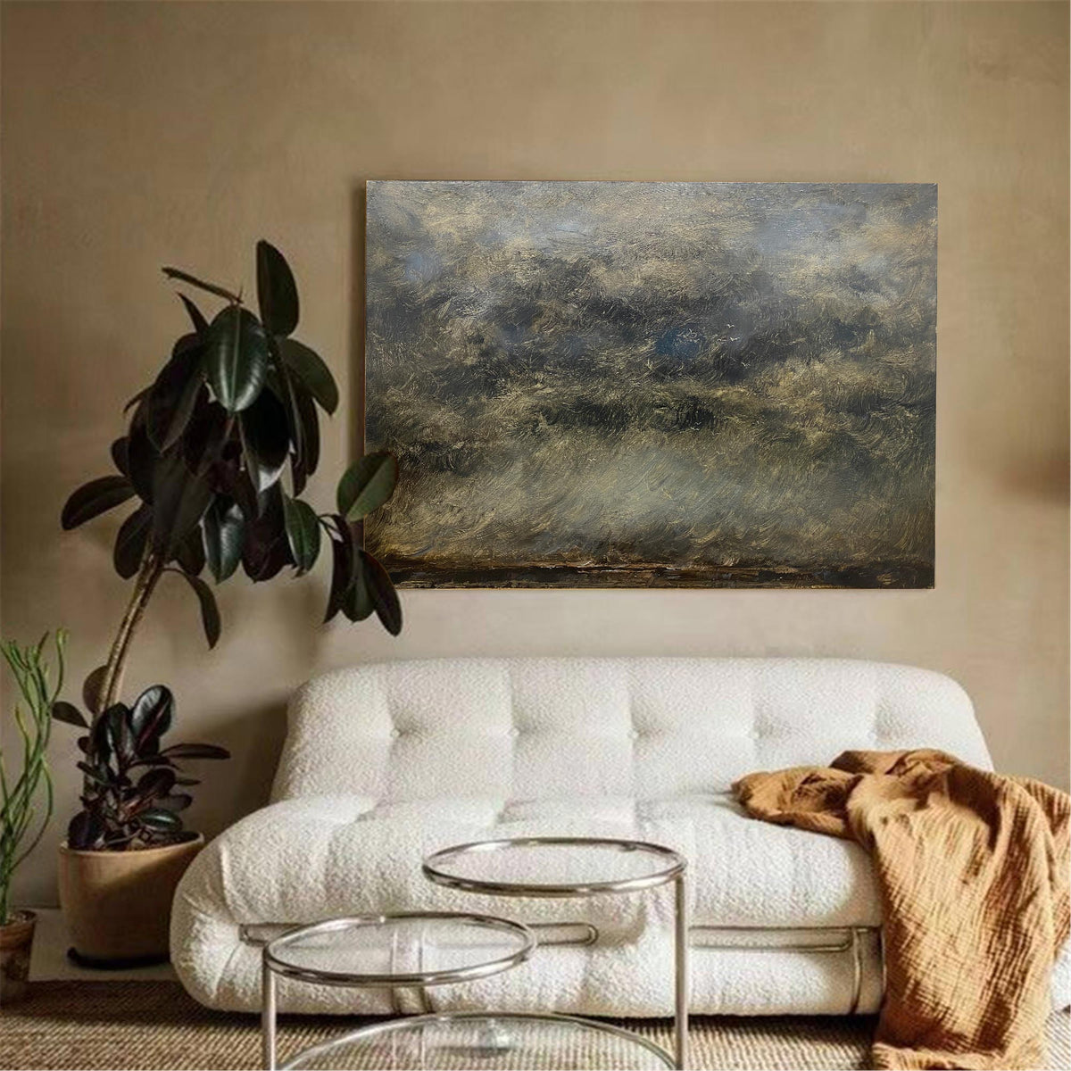 Abstract Misty Sage Green Landscape Oil Acrylic Linen Canvas Painting