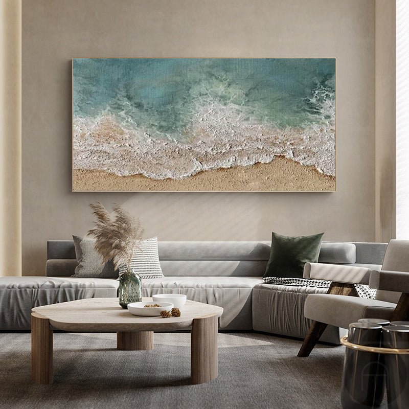 Wall Art Teal Ocean Beach Seascape Wave Modern Coastal Texture Living Room