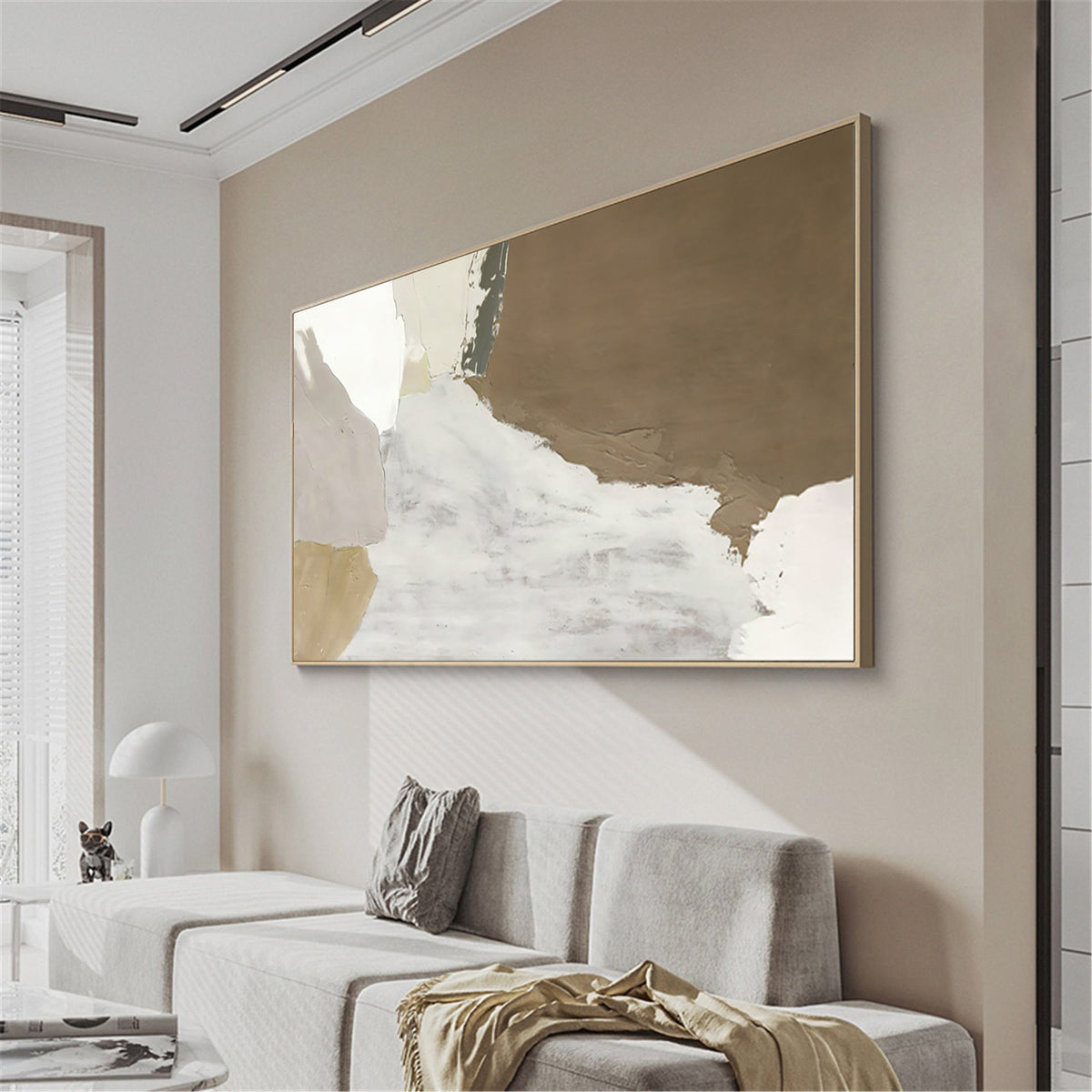Abstract Beige Brown Textured Earth Tone Oil Acrylic Linen Canvas Painting