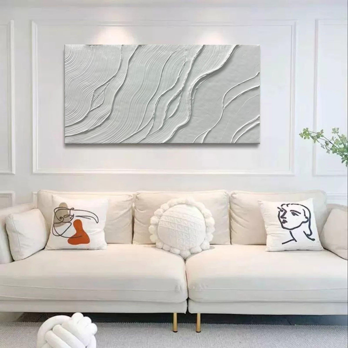 Plaster White Wave Texture Panoramic Painting