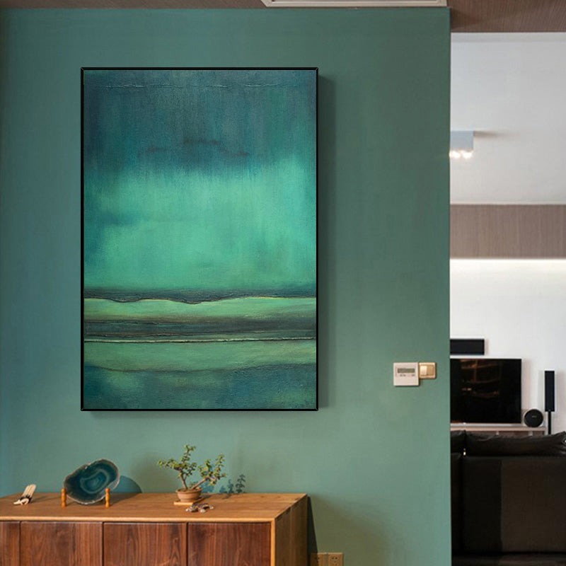 Teal Green Horizon Abstract Painting