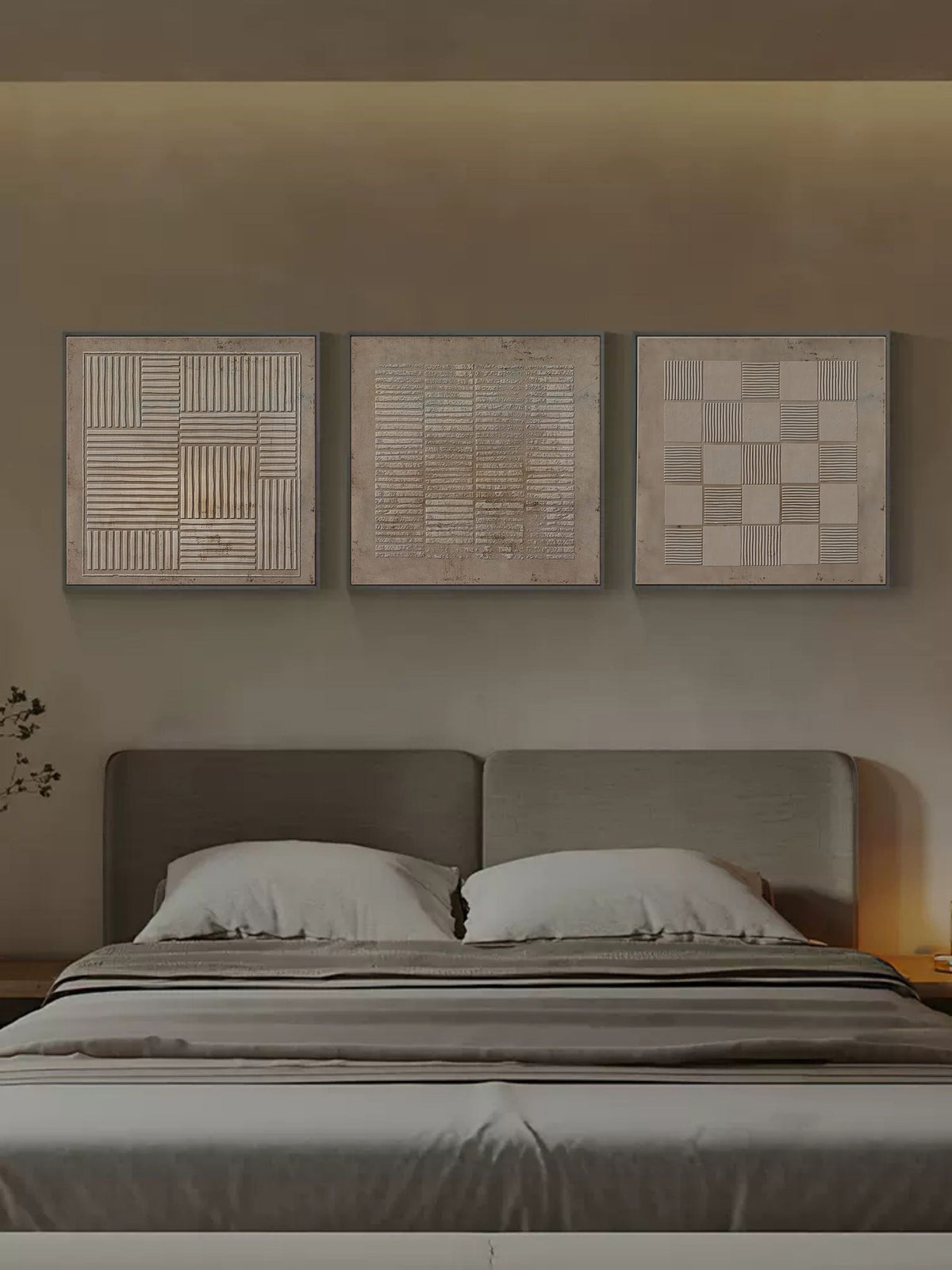 Wabi-Sabi Textured Triptych Wall Art Neutral
