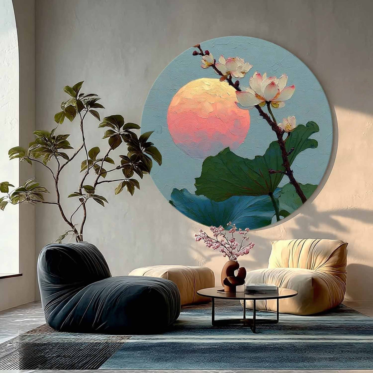 Wall Art Textured Lotus Flowers Pink