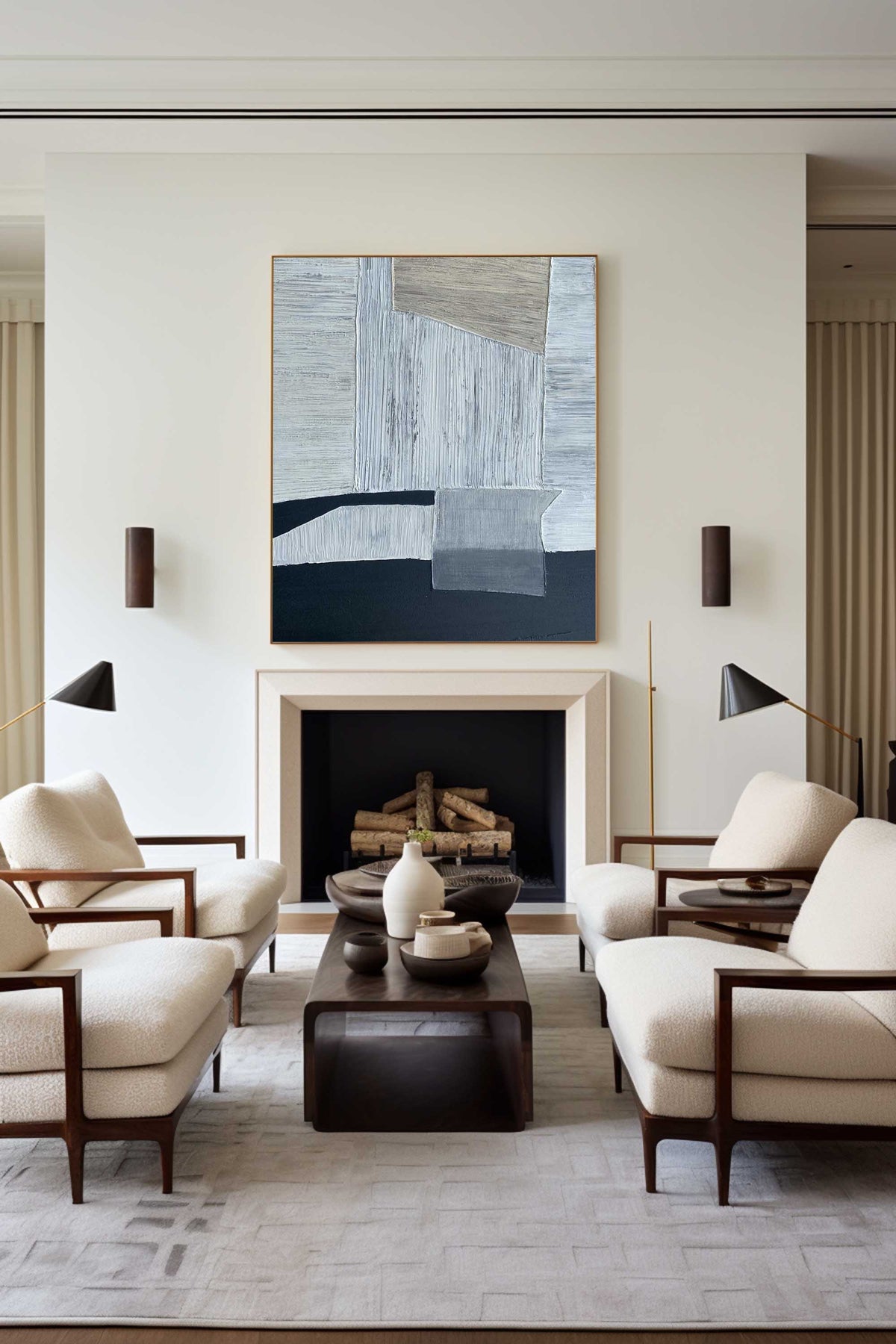 Layered Geometric Abstract Hand‑Painted Brush‑Stroke Textured Artwork
