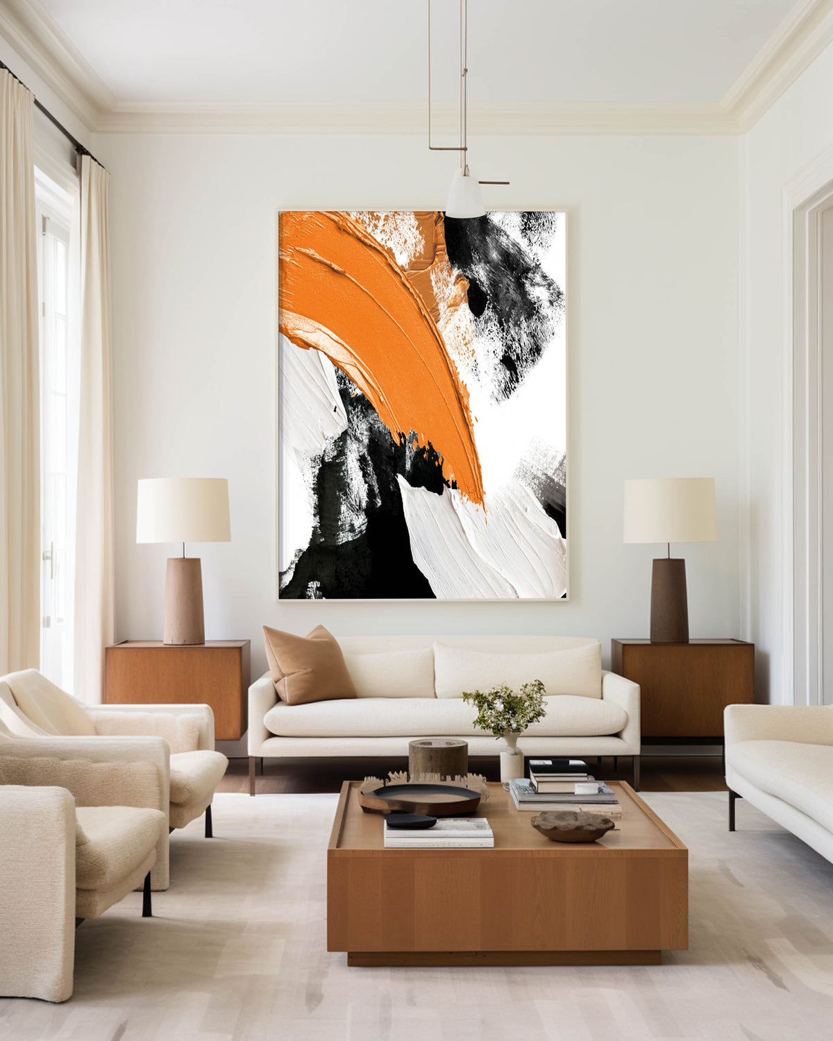 Vibrant Orange Abstract Oil Painting