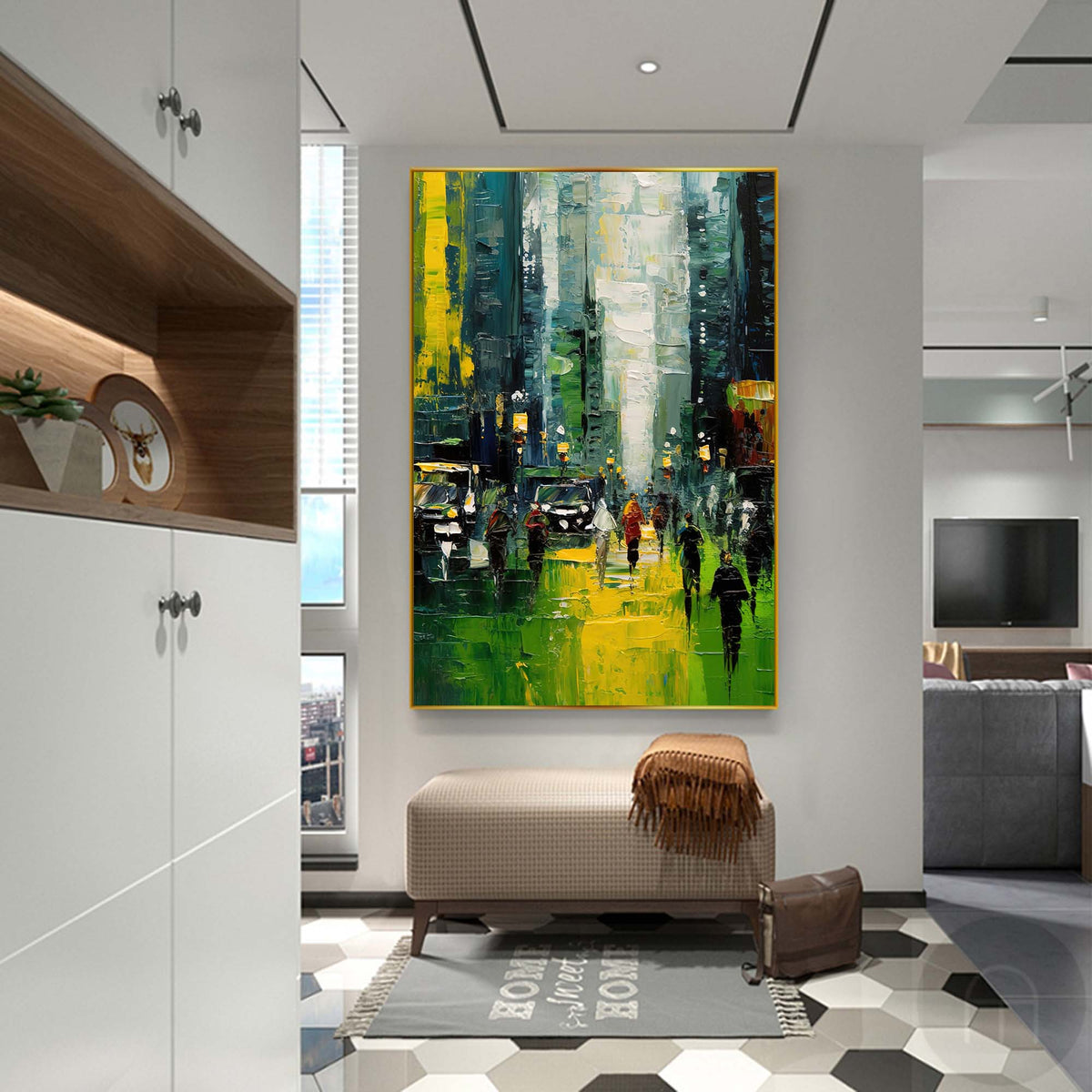 Impasto Urban Landscape Painting Vibrant Green