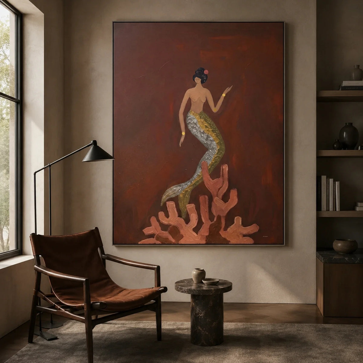 Mermaid Upon Coral Surreal Oil Painting