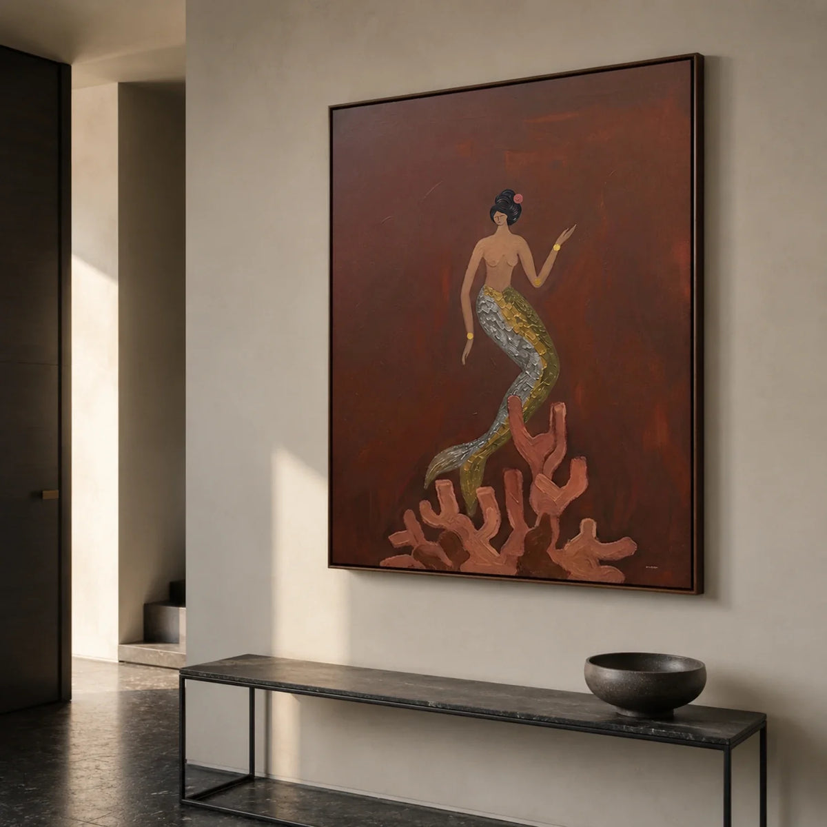 Mermaid Upon Coral Surreal Oil Painting