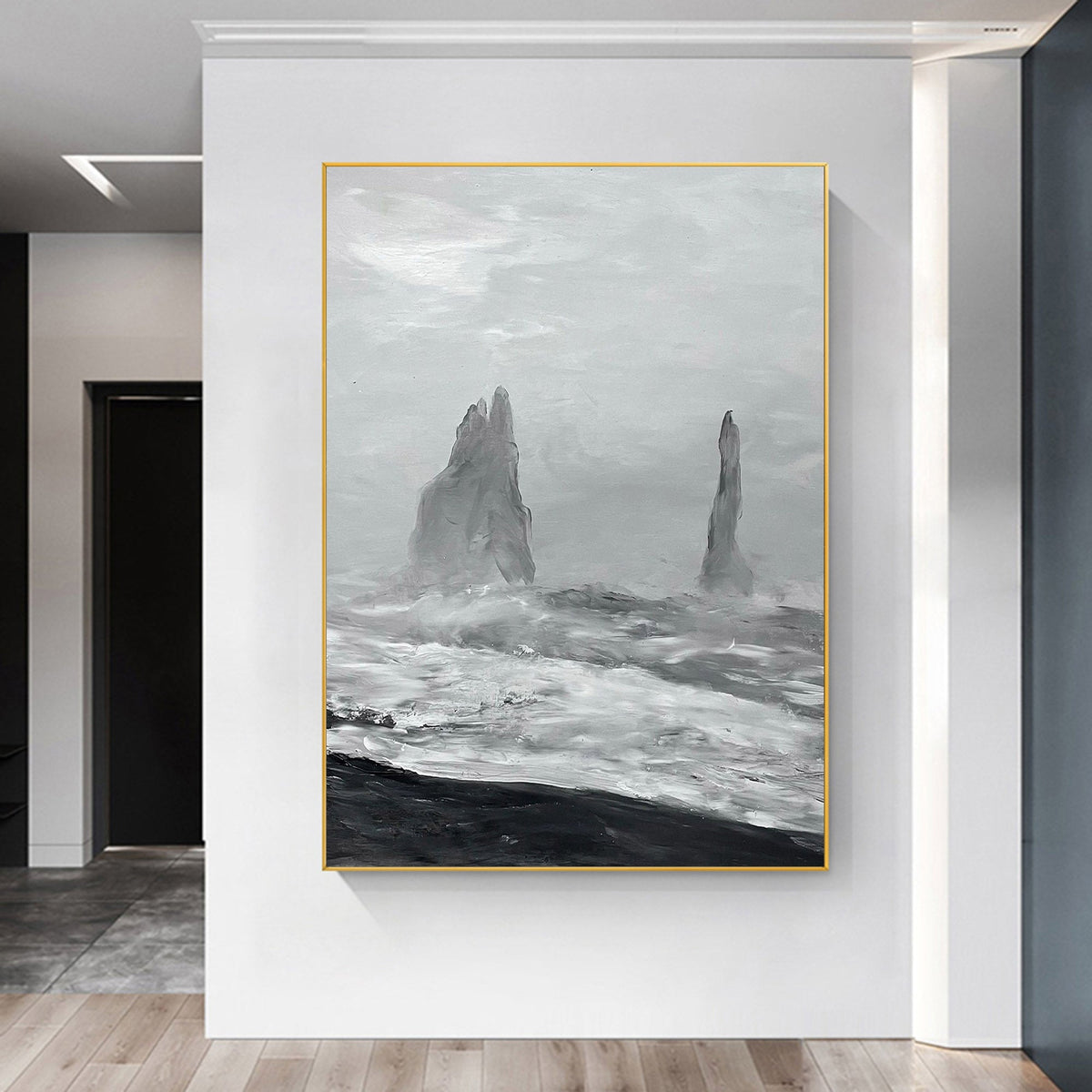 Monochrome Coastal Rock Abstract Painting