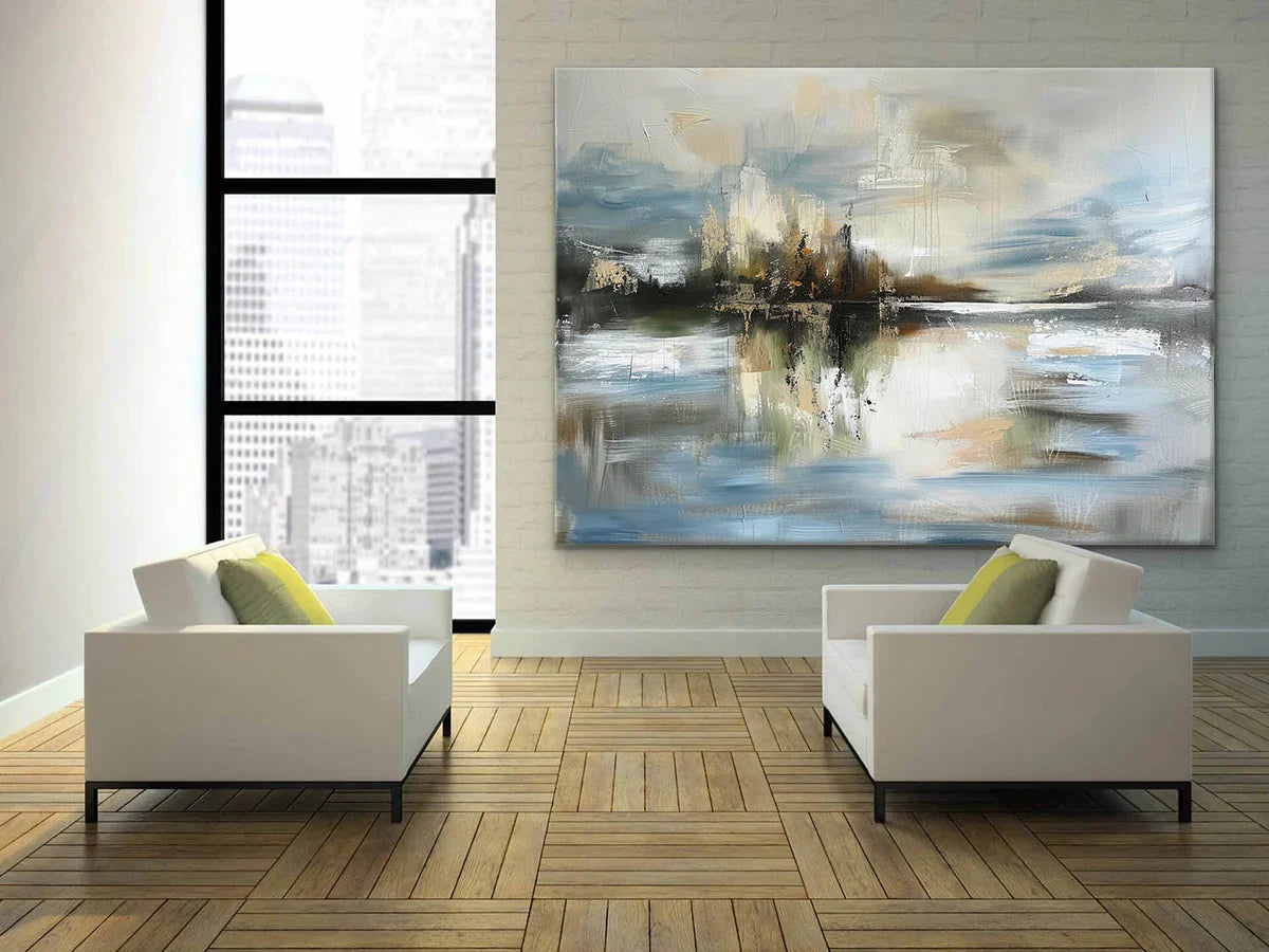 Tactile Misty Landscape Oil Painting Lake Reflection