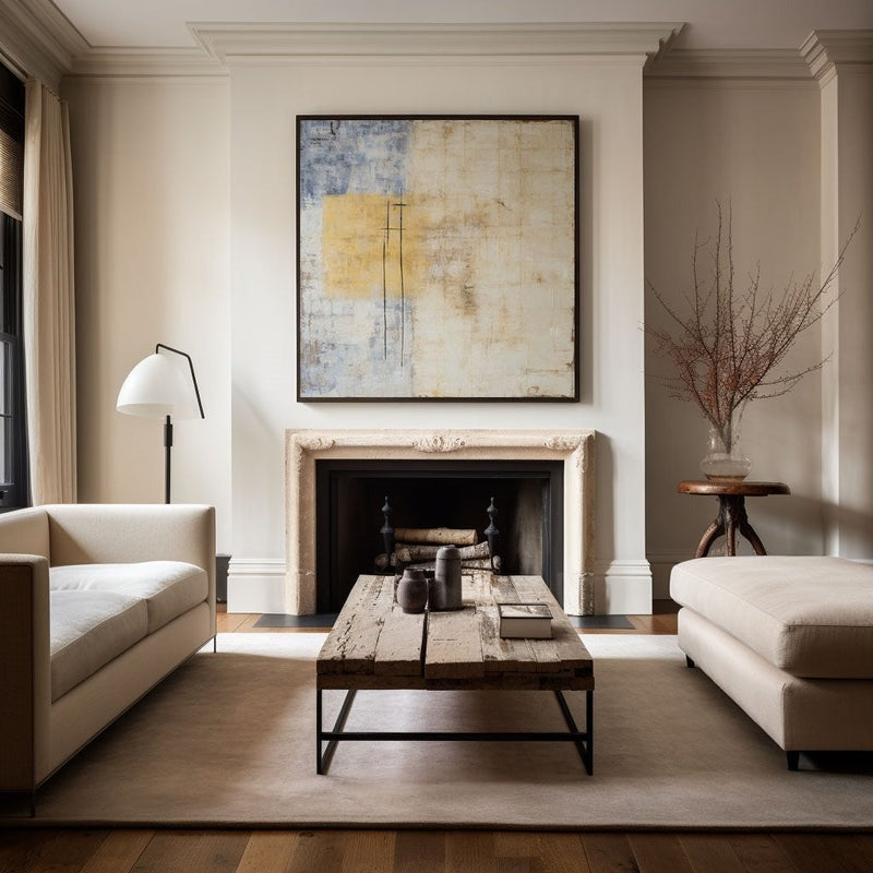 Wall Art Beige Blue Gold Abstract Minimalist Texture Living Room | Neutralighting