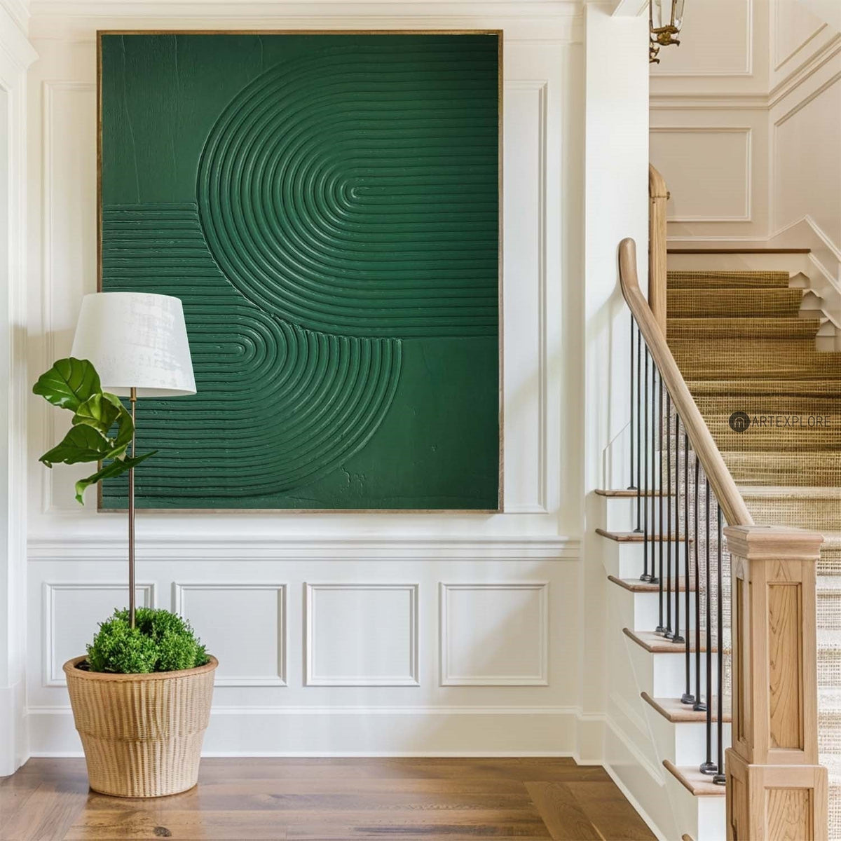 Green Concentric Circle Relief Canvas Art