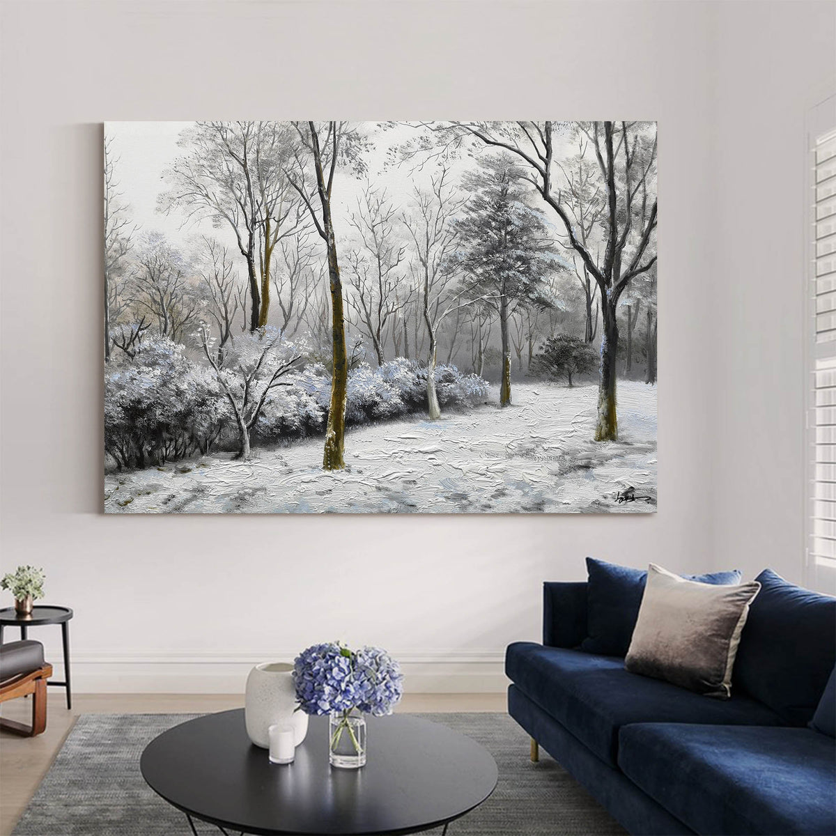 Wintry Snow‑Covered Forest Scene Muted‑Tone Peaceful Wall Art Piece