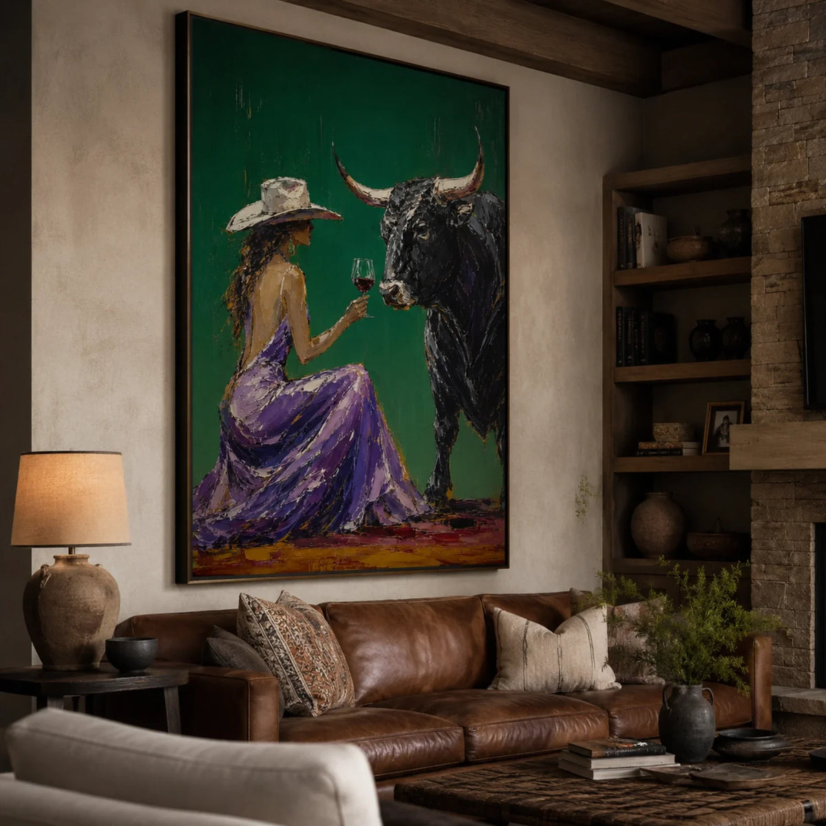 Bull & Wine Toast Pop Art Oil Painting