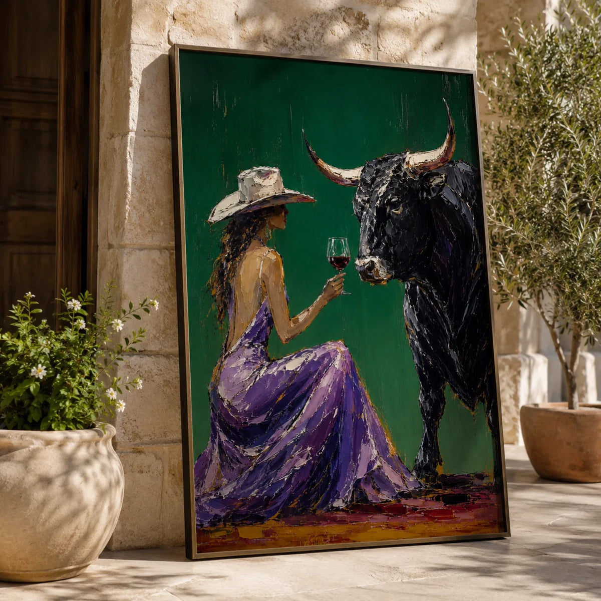 Bull & Wine Toast Pop Art Oil Painting