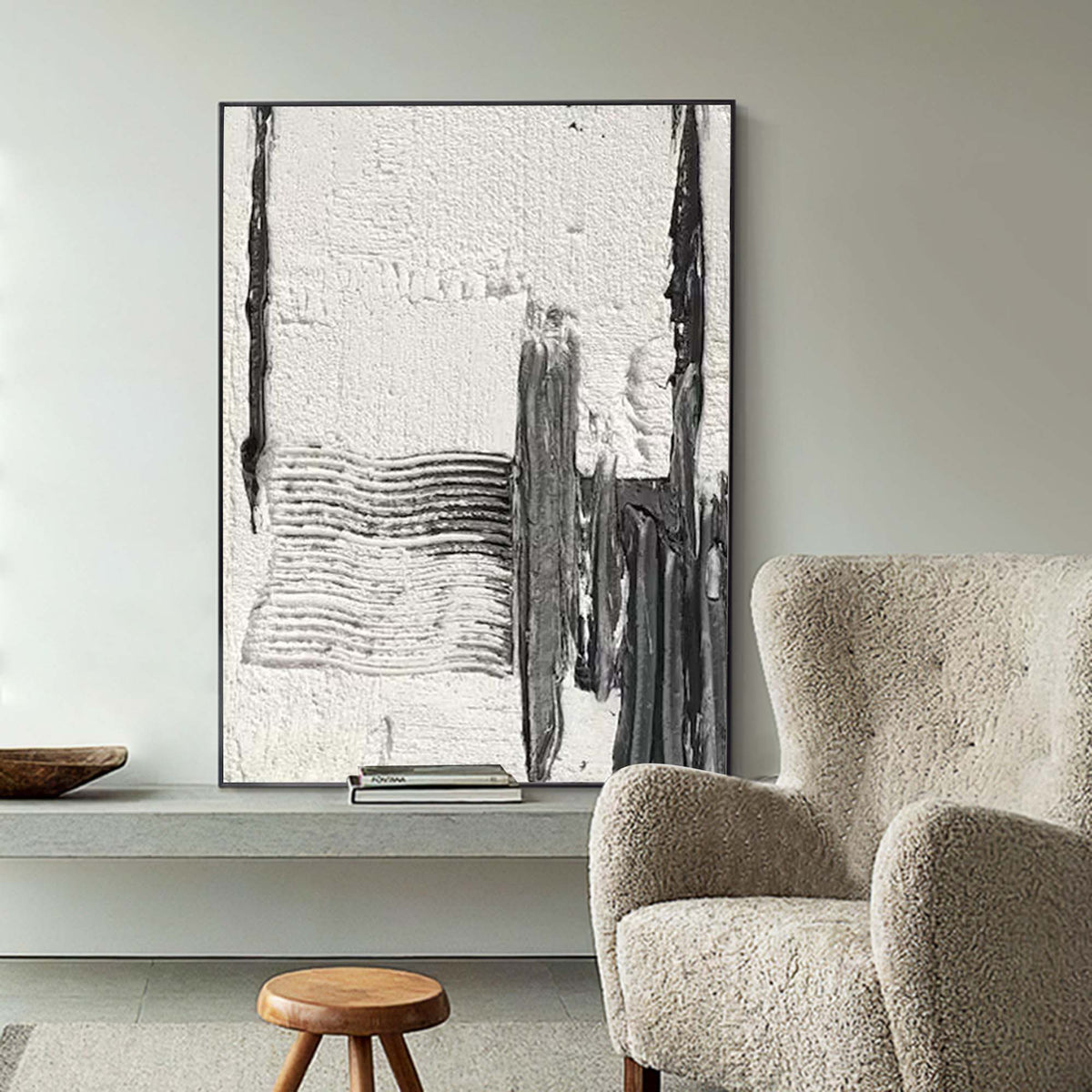 Black White Textured Abstract Painting