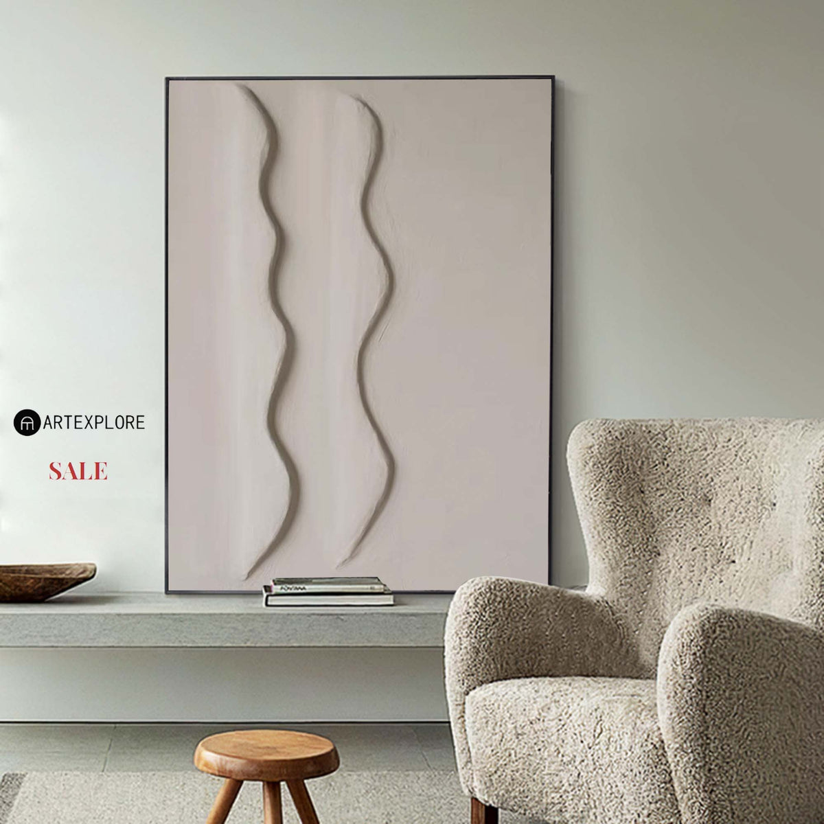 Hepworth Style Neutral Wavy Shape Canvas Art