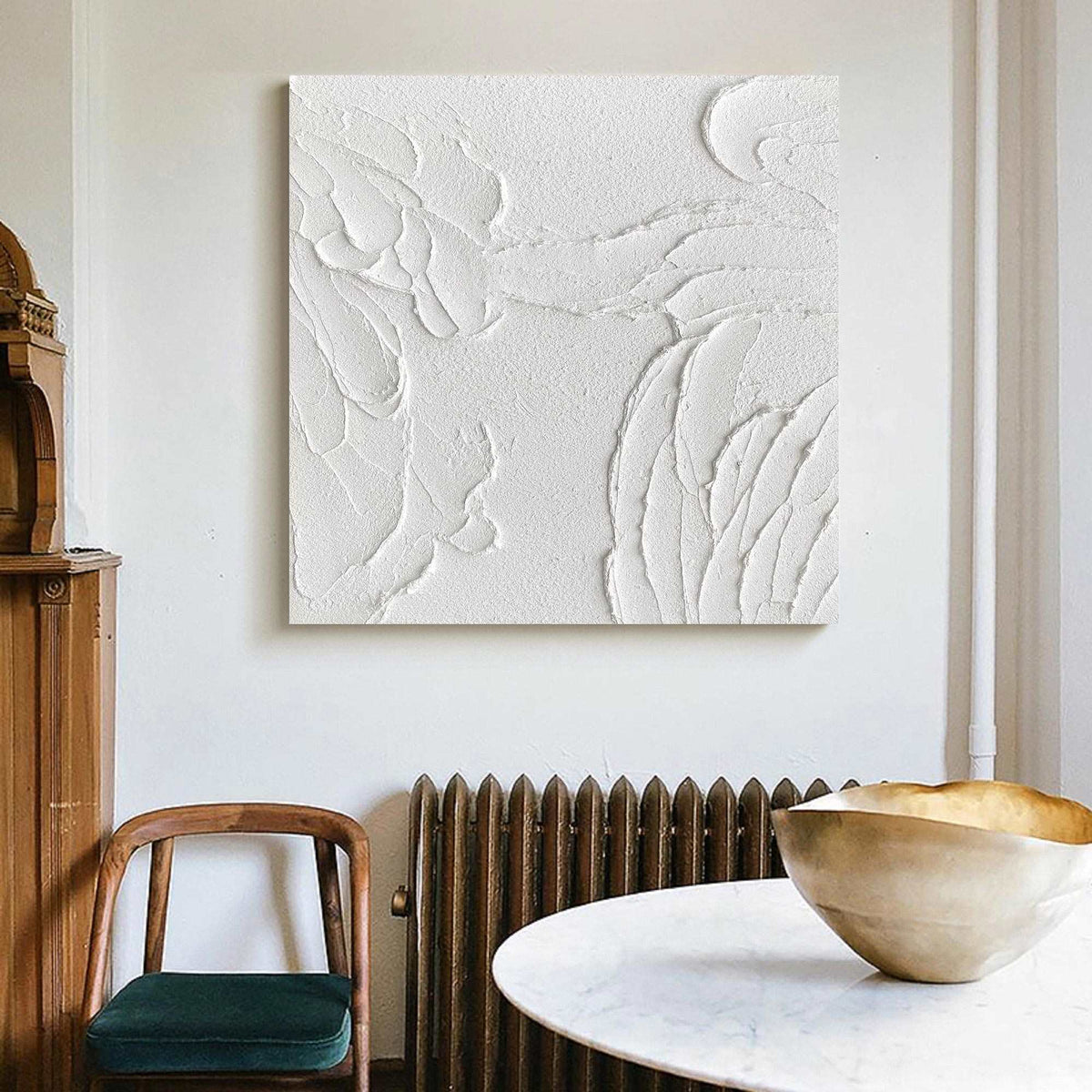3D Textured White Relief Organic Abstract Oil Acrylic Linen Canvas Painting