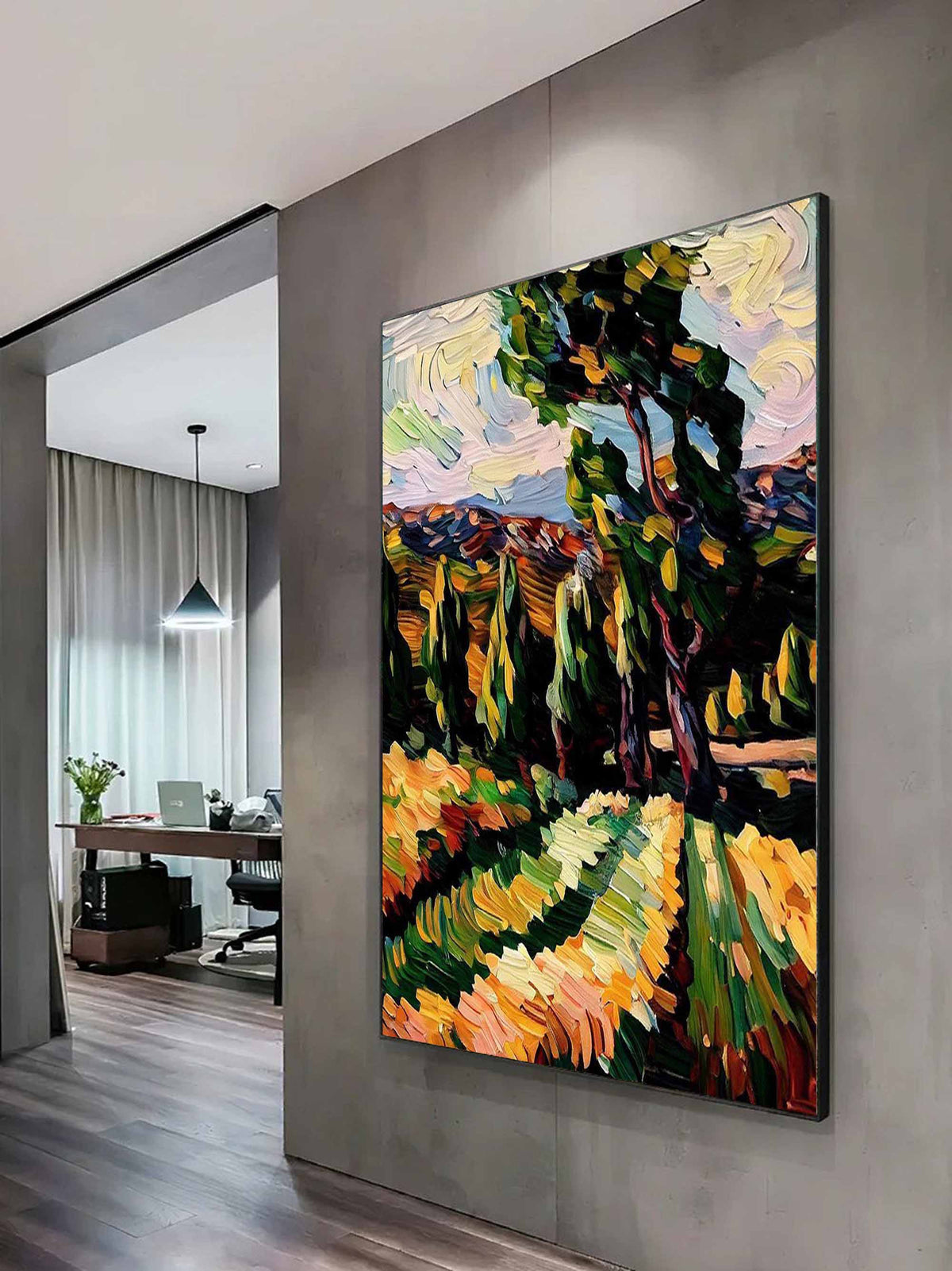 Impasto Painting Vibrant Countryside Scenery Painting