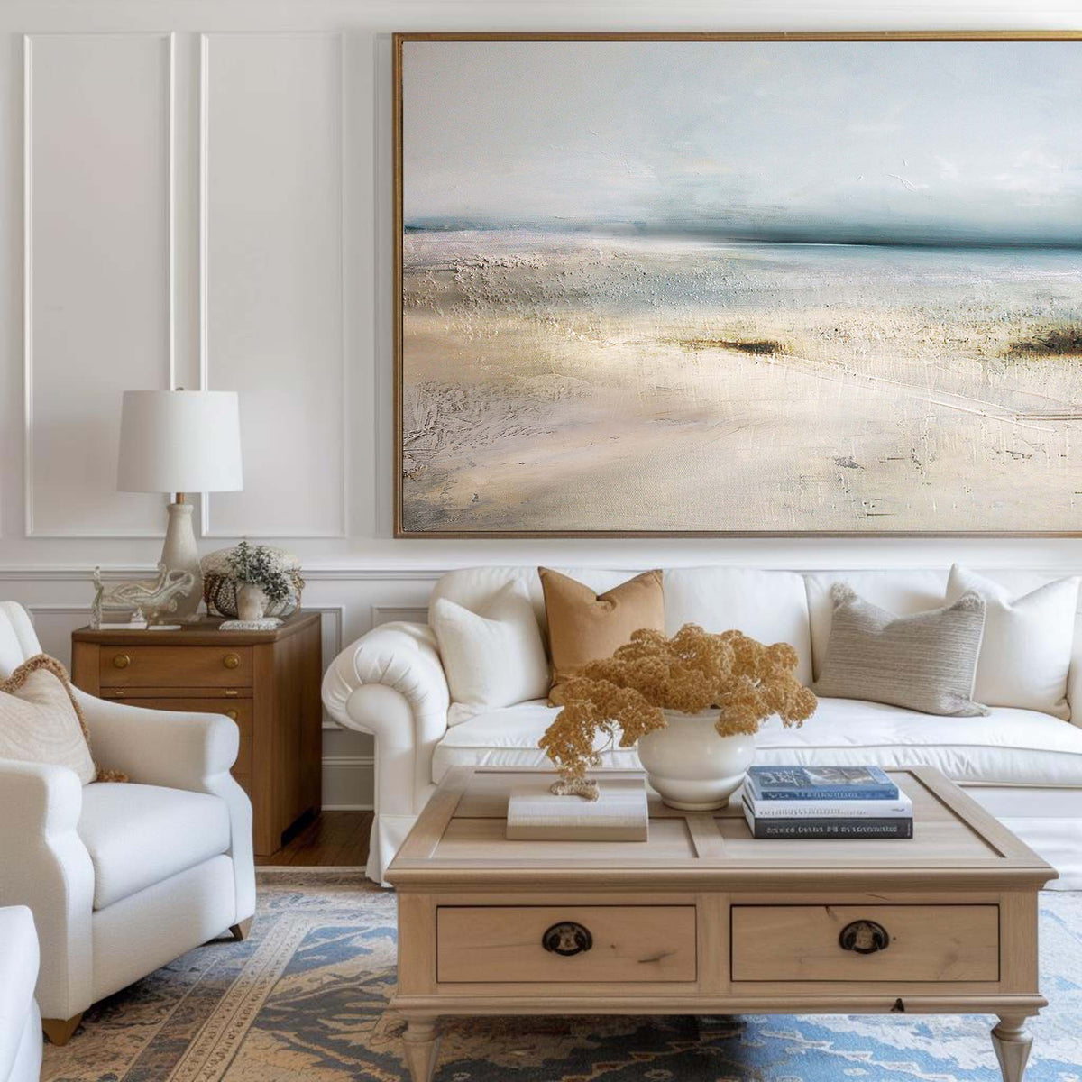 Serene Coastal Abstract Landscape Painting Soft Tones