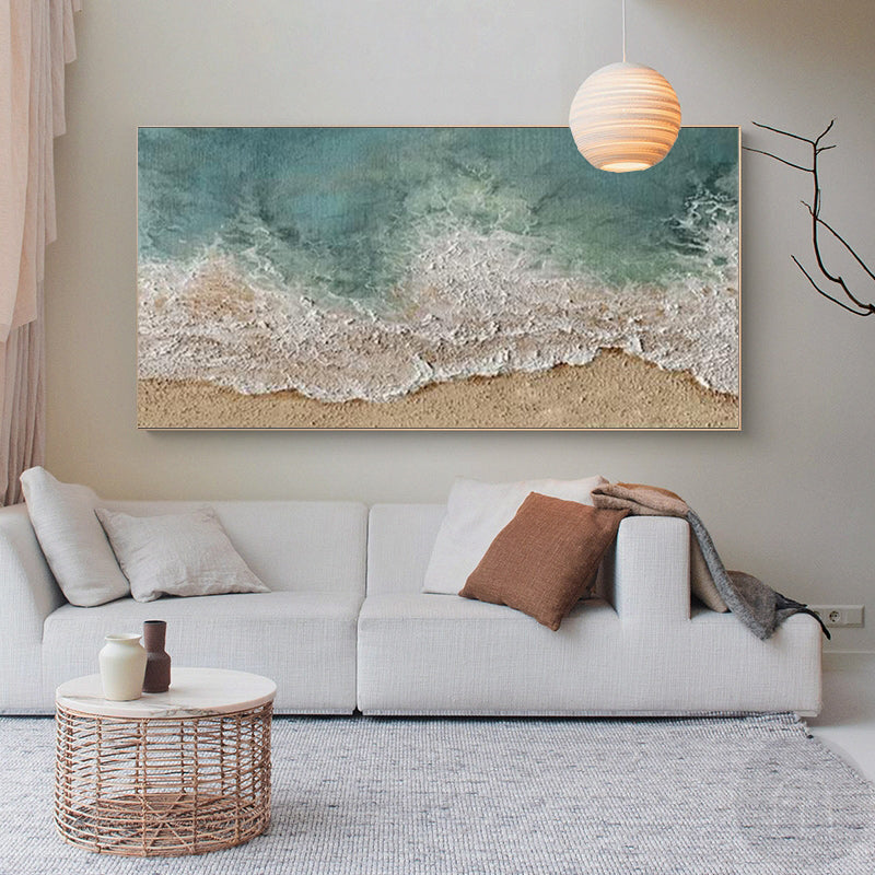 Wall Art Teal Ocean Beach Seascape Wave Modern Coastal Texture Living Room
