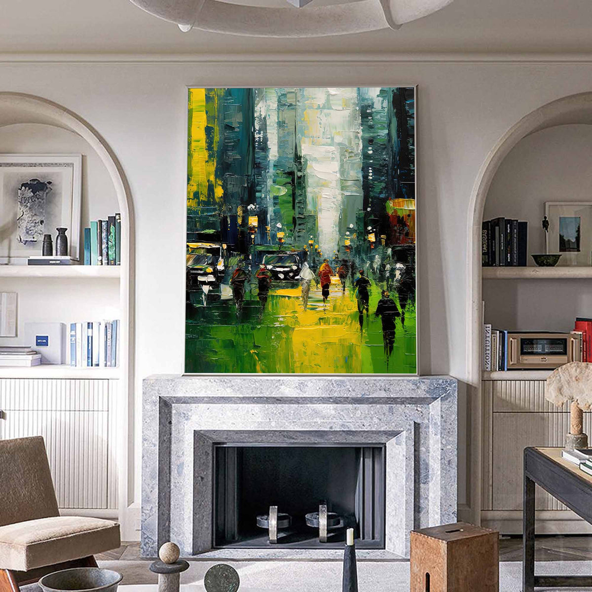 Impasto Urban Landscape Painting Vibrant Green