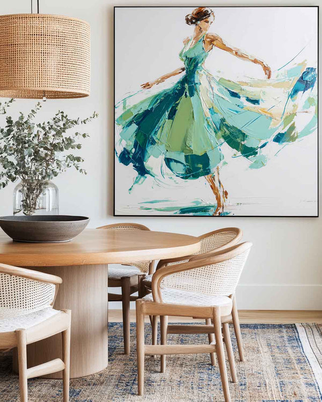 Textured Ballerina Oil Painting Teal Green