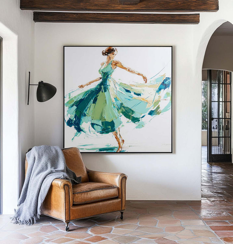 Textured Ballerina Oil Painting Teal Green
