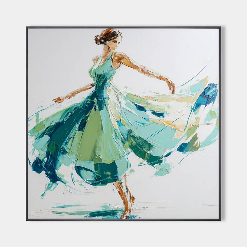 Textured Ballerina Oil Painting Teal Green