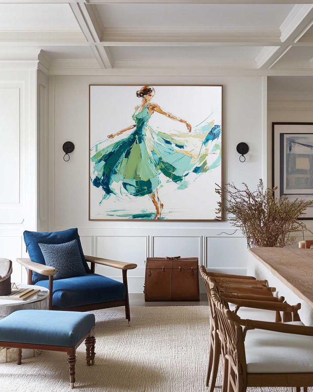 Textured Ballerina Oil Painting Teal Green