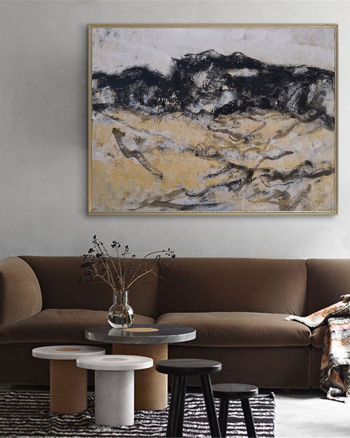 Black And Gold Abstract Painting #ABAH32