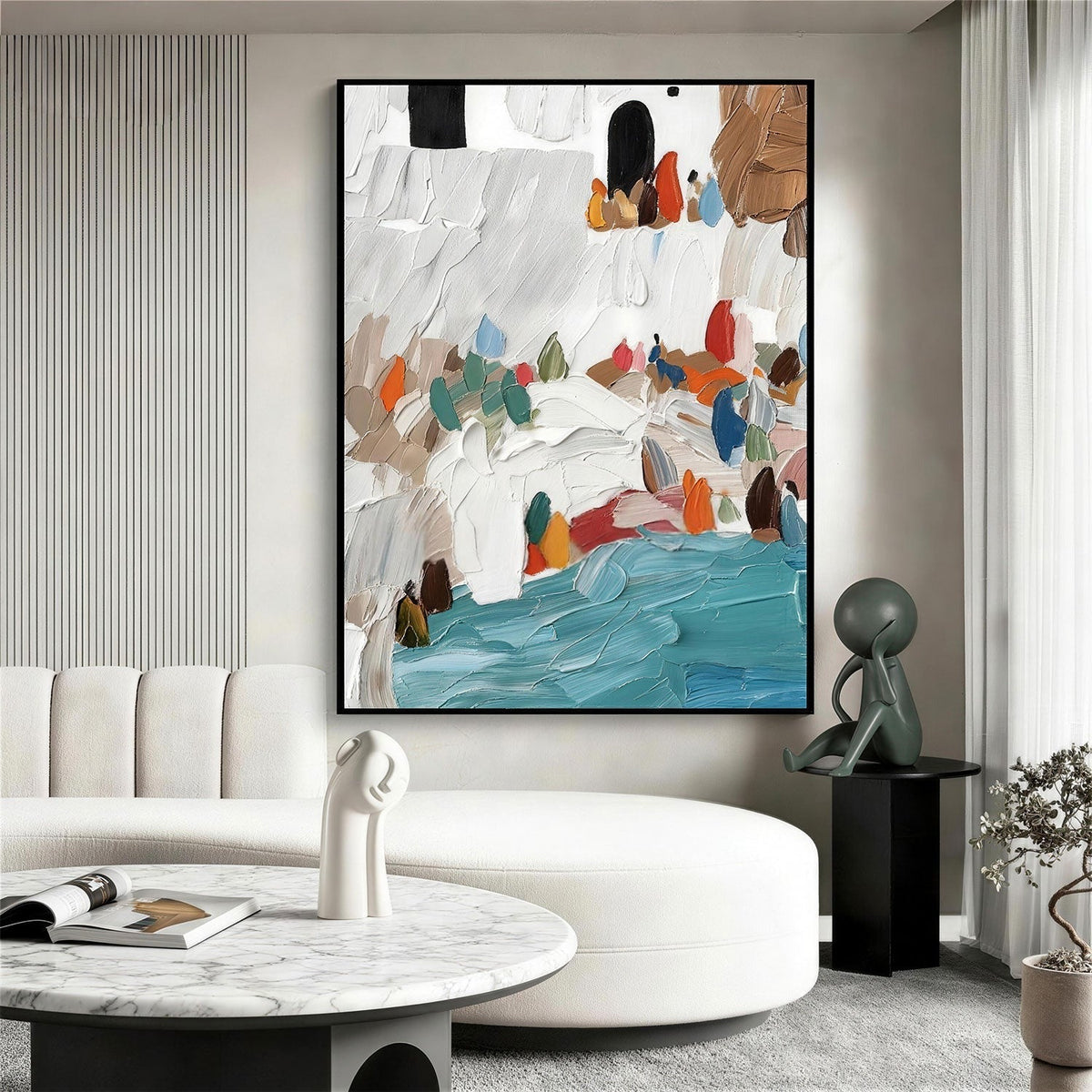 Mediterranean Coastal Village Impasto Painting