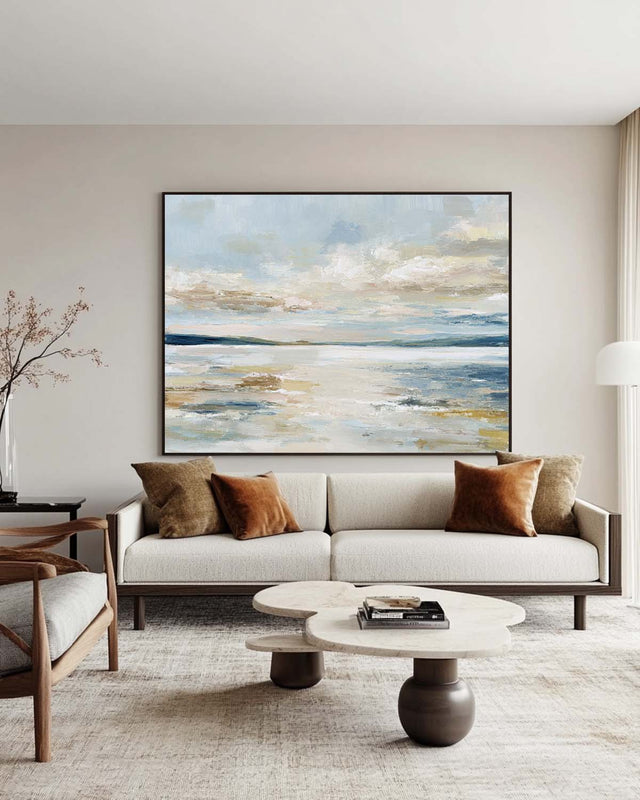 Tranquil Coastal Seascape Oil Painting Soft Blue