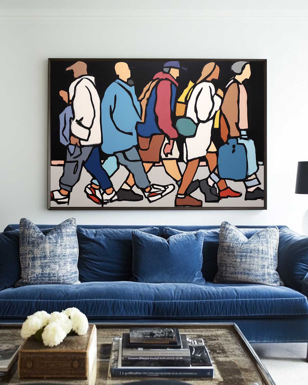 Vibrant Urban Crowd Oil Painting Bold Pop Art